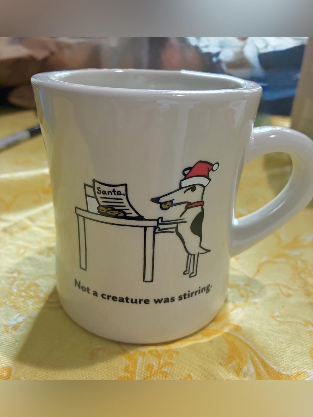 Vintage “Bad Dog” Christmas Mug. Cheeky Dog in Santa Hat Eating Santas Cookies.